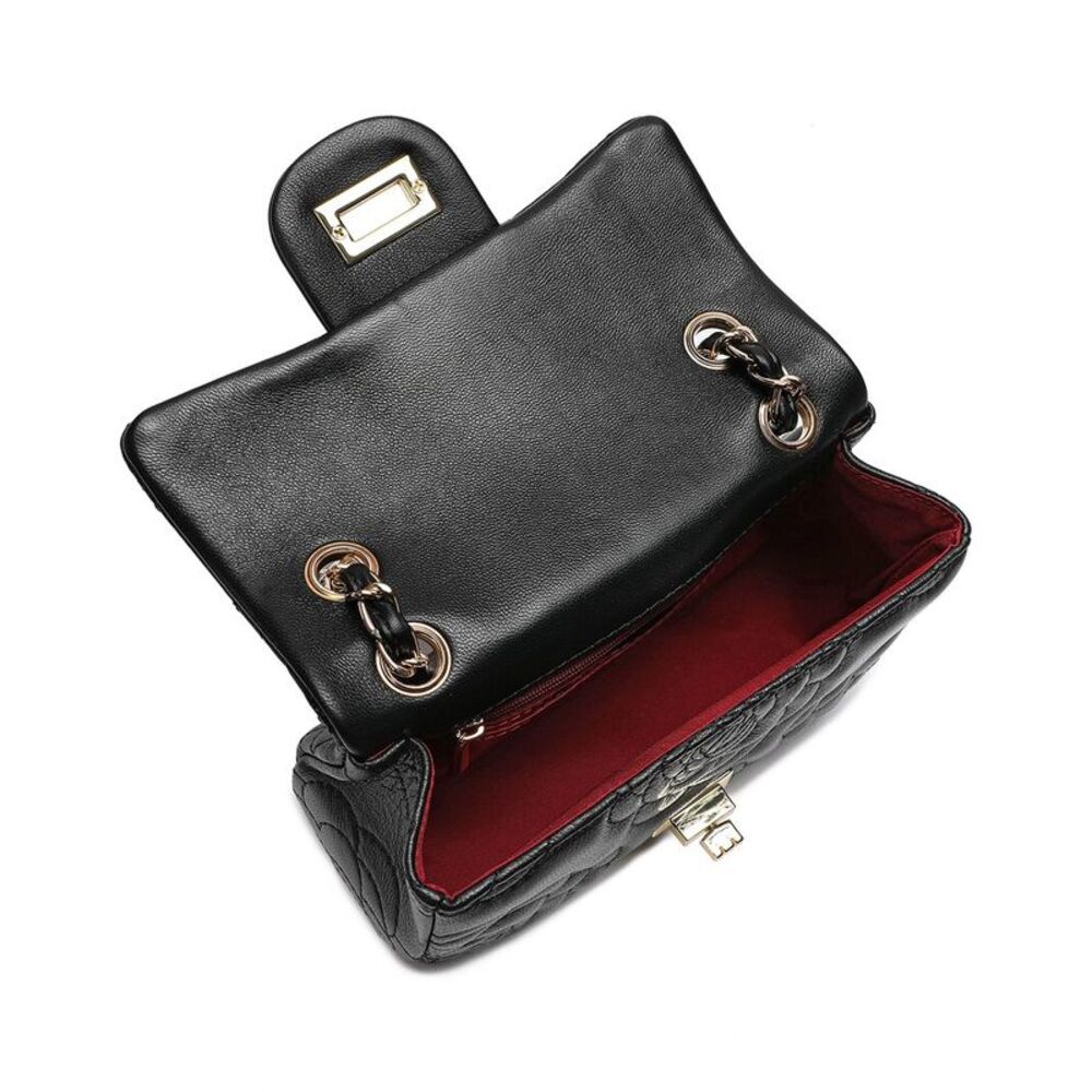 Quilted Floral Chain Shoulder Bag - Black - Picture 3 of 3